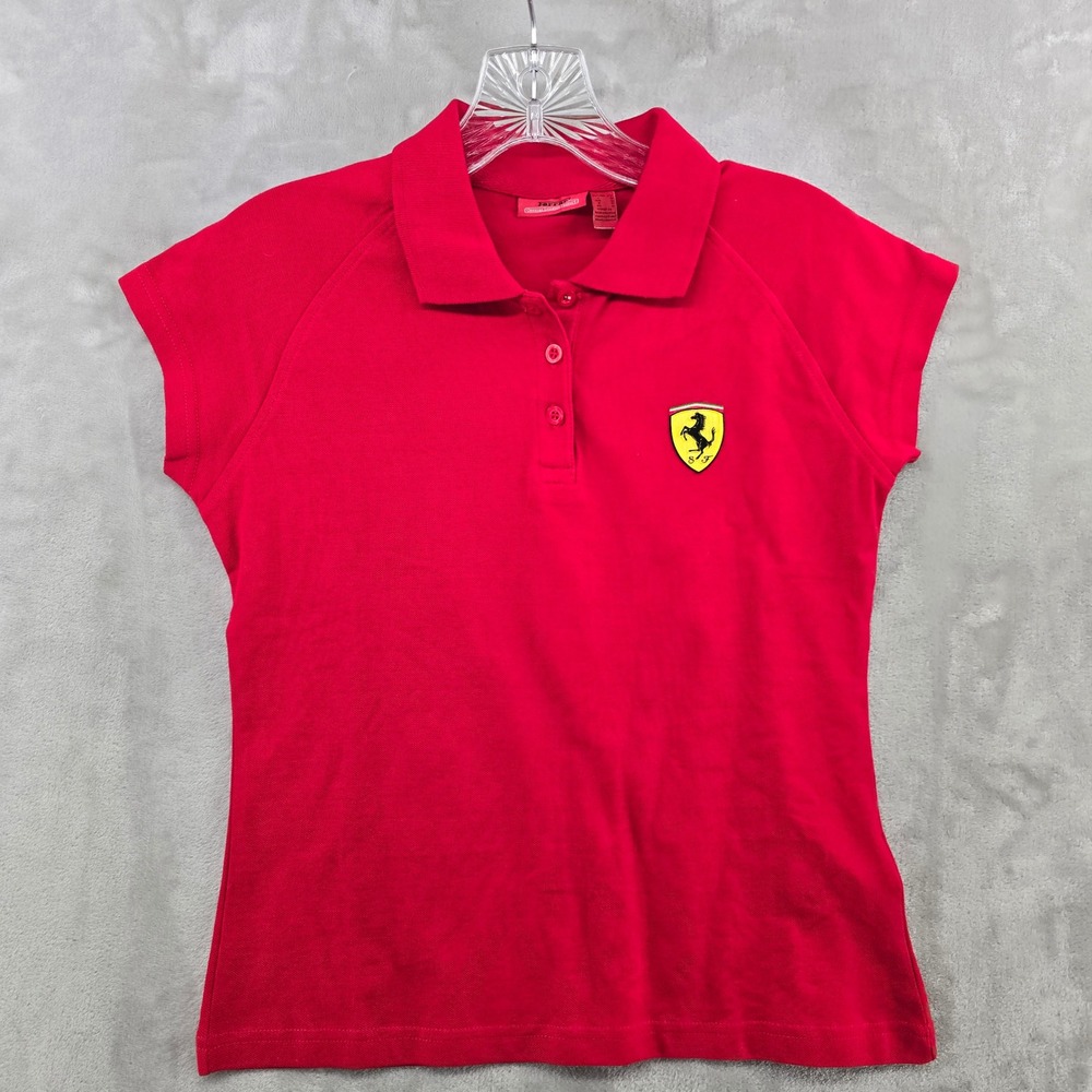 Ferrari Women XS Polo Shirt Red Scuderia Shield Logo Short Sleeve Racing Sport
